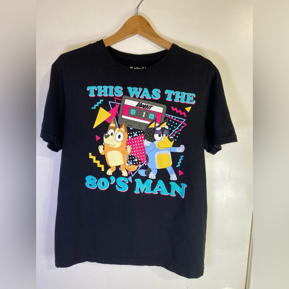 Bluey T-Shirt Men’s Sz  M Colorful Graphic Tee “This Was the 80’s Man” Cotton